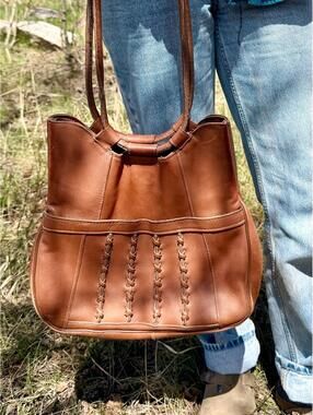 Vintage Brown Leather Woven Detail Shoulder Bag